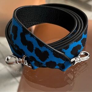 Blue and Black Leopard Print Bag Strap with Silver Hardware NEW silk like feel